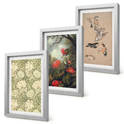 Lot de 3 tableaux Fleurs et oiseaux dans leur environnement naturel