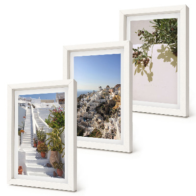Ensemble de 3 tableaux Escaliers blancs à Santorin avec vue sur la ville