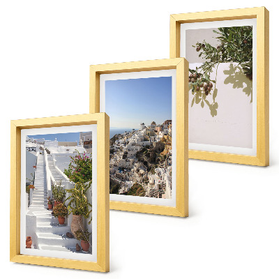 Ensemble de 3 tableaux Escaliers blancs à Santorin avec vue sur la ville