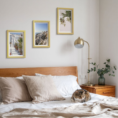Ensemble de 3 tableaux Escaliers blancs à Santorin avec vue sur la ville
