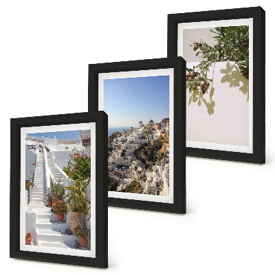 Ensemble de 3 tableaux Escaliers blancs à Santorin avec vue sur la ville