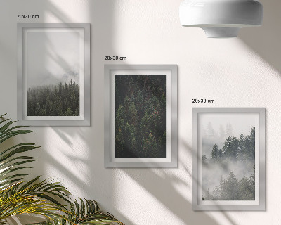 Ensemble de 3 tableaux Forêts verdoyantes dans un cadre naturel brumeux
