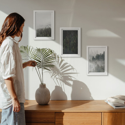 Ensemble de 3 tableaux Forêts verdoyantes dans un cadre naturel brumeux