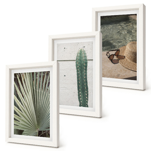 Ensemble de 3 tableaux Plantes tropicales et accessoires de vacances au bord de l'eau