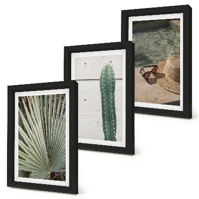 Ensemble de 3 tableaux Plantes tropicales et accessoires de vacances au bord de l'eau
