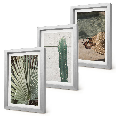 Ensemble de 3 tableaux Plantes tropicales et accessoires de vacances au bord de l'eau