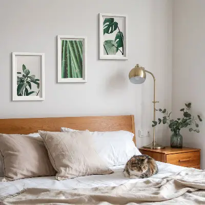 Lot de 3 tableaux motif tiges de bambou, plante d'intérieur et feuilles de monstera