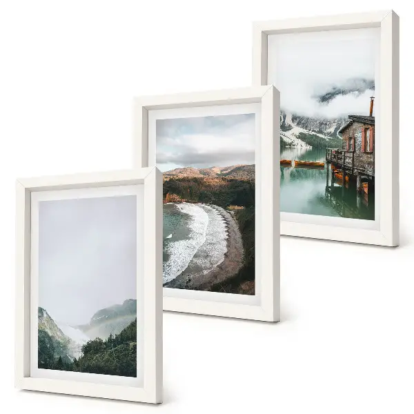 Lot de 3 tableaux représentant des vues sur la montagne et la plage avec des nuages et de l'eau