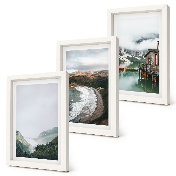 Lot de 3 tableaux Vues sur la montagne et la plage avec des nuages et de l'eau