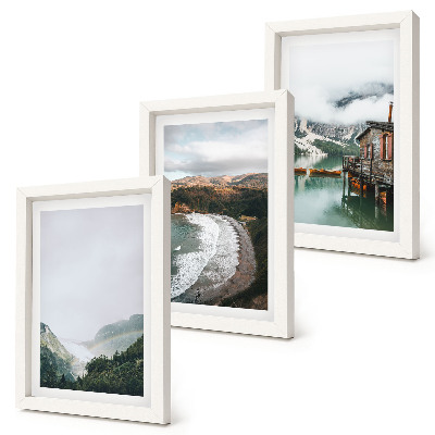 Lot de 3 tableaux Vues sur la montagne et la plage avec des nuages ​​et de l'eau