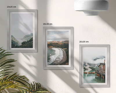 Lot de 3 tableaux Vues sur la montagne et la plage avec des nuages ​​et de l'eau
