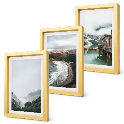 Lot de 3 tableaux représentant des vues sur la montagne et la plage avec des nuages et de l'eau