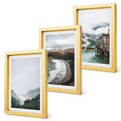 Lot de 3 tableaux Vues sur la montagne et la plage avec des nuages ​​et de l'eau