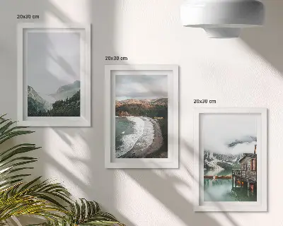 Lot de 3 tableaux représentant des vues sur la montagne et la plage avec des nuages et de l'eau
