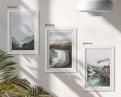 Lot de 3 tableaux Vues sur la montagne et la plage avec des nuages ​​et de l'eau