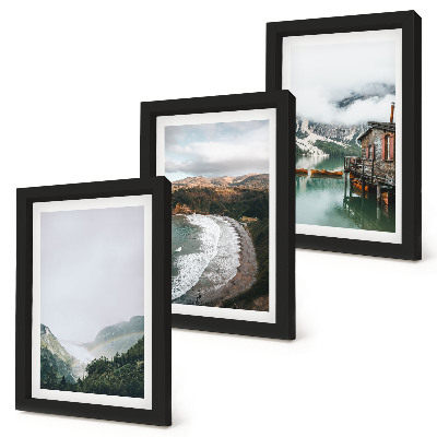 Lot de 3 tableaux Vues sur la montagne et la plage avec des nuages ​​et de l'eau