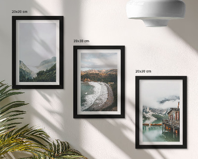 Lot de 3 tableaux Vues sur la montagne et la plage avec des nuages ​​et de l'eau