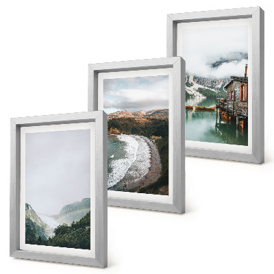 Lot de 3 tableaux Vues sur la montagne et la plage avec des nuages ​​et de l'eau