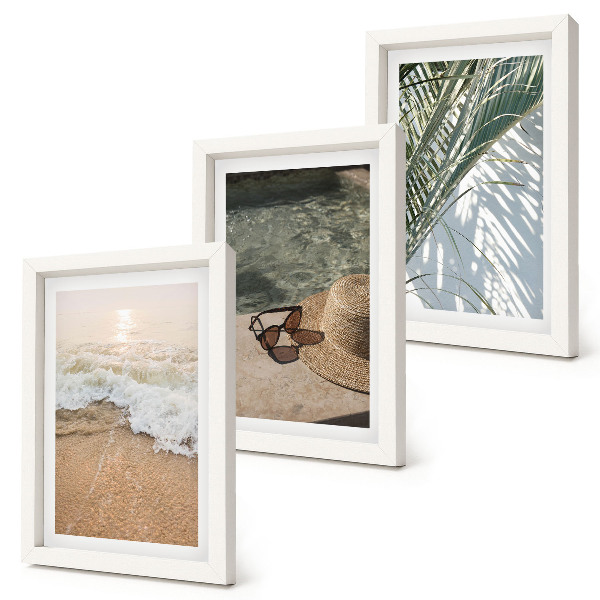 Ensemble de 3 tableaux Chapeau de plage et lunettes de soleil feuilles