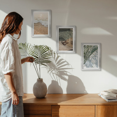 Ensemble de 3 tableaux Chapeau de plage et lunettes de soleil feuilles