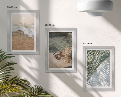 Ensemble de 3 tableaux Chapeau de plage et lunettes de soleil feuilles