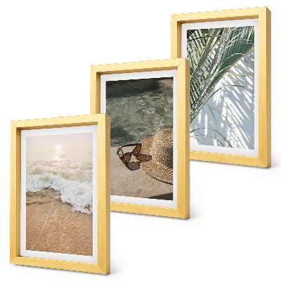 Ensemble de 3 tableaux Chapeau de plage et lunettes de soleil feuilles