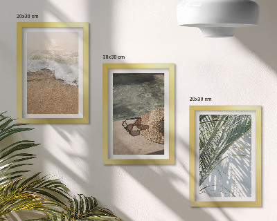 Ensemble de 3 tableaux Chapeau de plage et lunettes de soleil feuilles