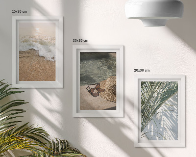 Ensemble de 3 tableaux Chapeau de plage et lunettes de soleil feuilles