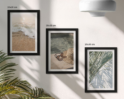 Ensemble de 3 tableaux Chapeau de plage et lunettes de soleil feuilles