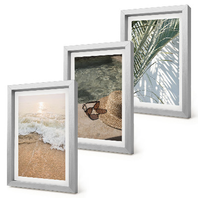Ensemble de 3 tableaux Chapeau de plage et lunettes de soleil feuilles