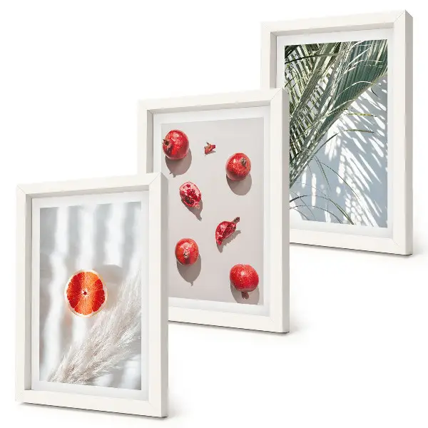 Lot de 3 tableaux fruits tropicaux et feuilles de palmier