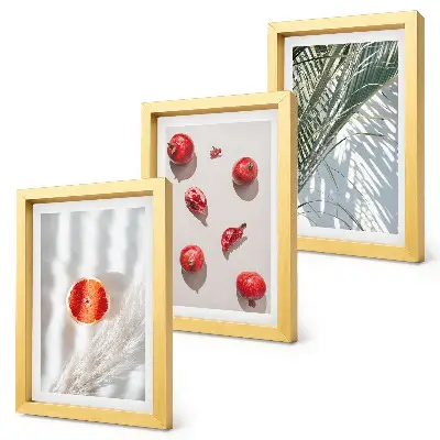 Lot de 3 tableaux fruits tropicaux et feuilles de palmier