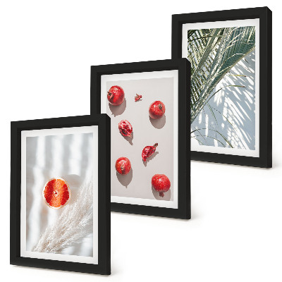 Lot de 3 tableaux Fruits tropicaux de vacances feuilles de palmier