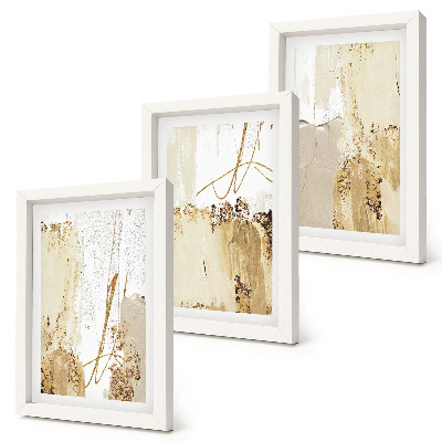 Ensemble de 3 tableaux Motifs abstraits dans les tons beige et blanc