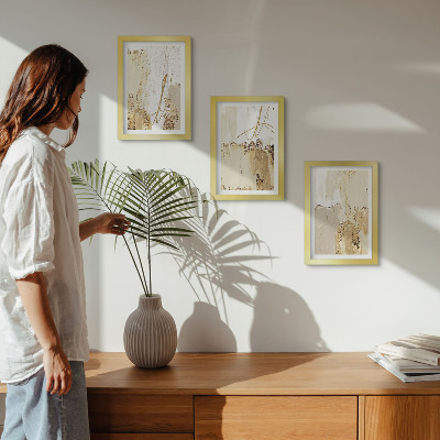 Ensemble de 3 tableaux Motifs abstraits dans les tons beige et blanc