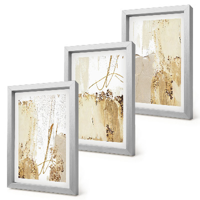 Ensemble de 3 tableaux Motifs abstraits dans les tons beige et blanc