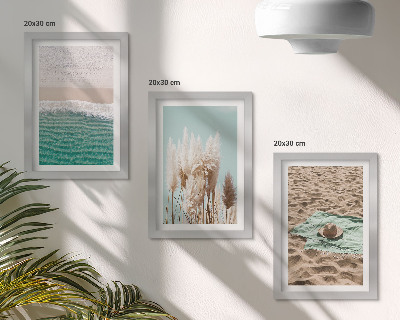 Lot de 3 tableaux Plage, vagues, herbe, chapeau, sable, détente, nature
