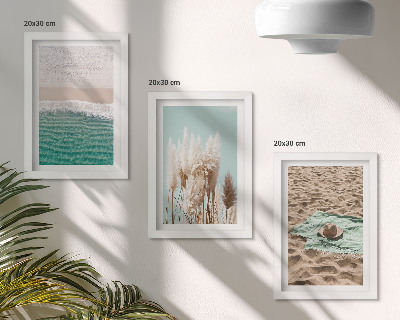 Lot de 3 tableaux Plage, vagues, herbe, chapeau, sable, détente, nature