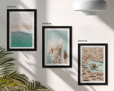 Lot de 3 tableaux Plage, vagues, herbe, chapeau, sable, détente, nature