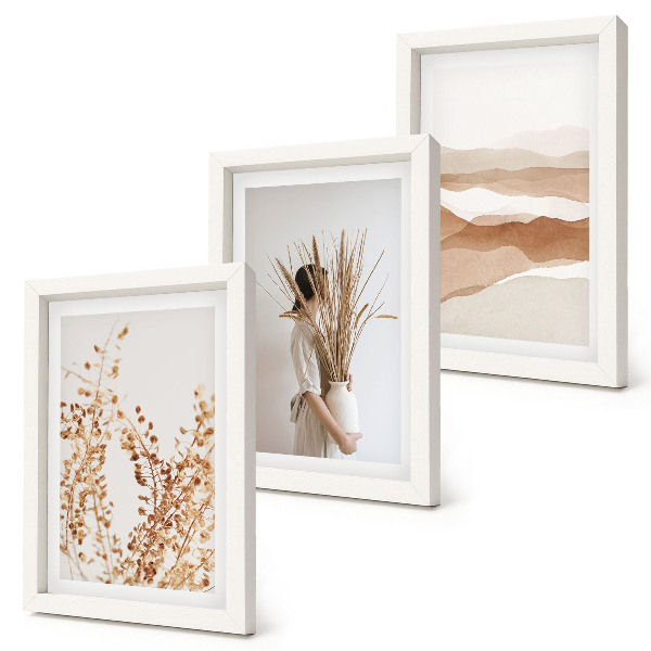 Ensemble de 3 tableaux Motifs végétaux abstraits style bohème rustique
