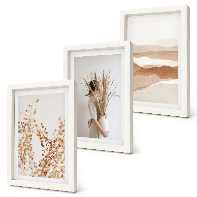 Ensemble de 3 tableaux Motifs végétaux abstraits style bohème rustique