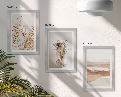 Ensemble de 3 tableaux Motifs végétaux abstraits style bohème rustique