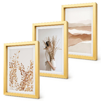 Ensemble de 3 tableaux Motifs végétaux abstraits style bohème rustique