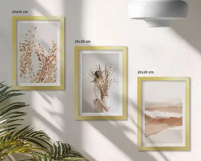 Ensemble de 3 tableaux motifs végétaux abstraits au style bohème rustique
