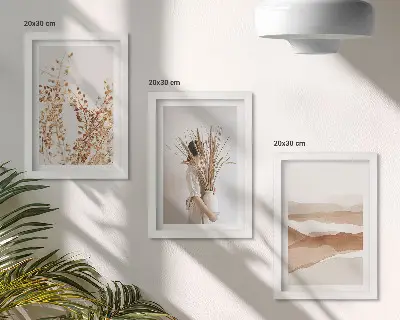 Ensemble de 3 tableaux motifs végétaux abstraits au style bohème rustique
