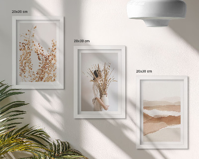 Ensemble de 3 tableaux Motifs végétaux abstraits style bohème rustique