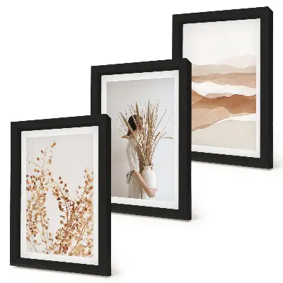 Ensemble de 3 tableaux motifs végétaux abstraits au style bohème rustique