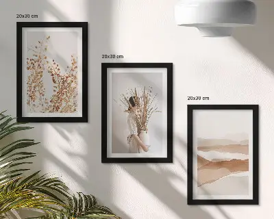 Ensemble de 3 tableaux motifs végétaux abstraits au style bohème rustique