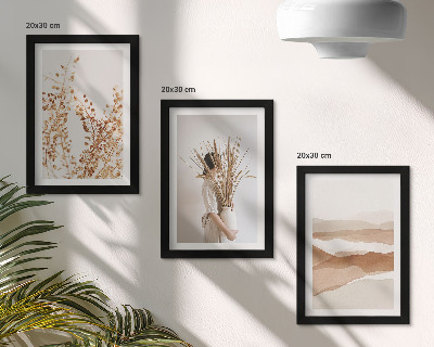 Ensemble de 3 tableaux Motifs végétaux abstraits style bohème rustique