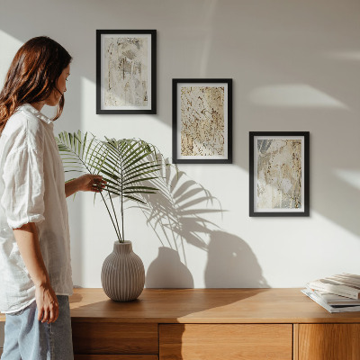 Mur de cadres Motifs abstraits dans des tons de beige et de gris